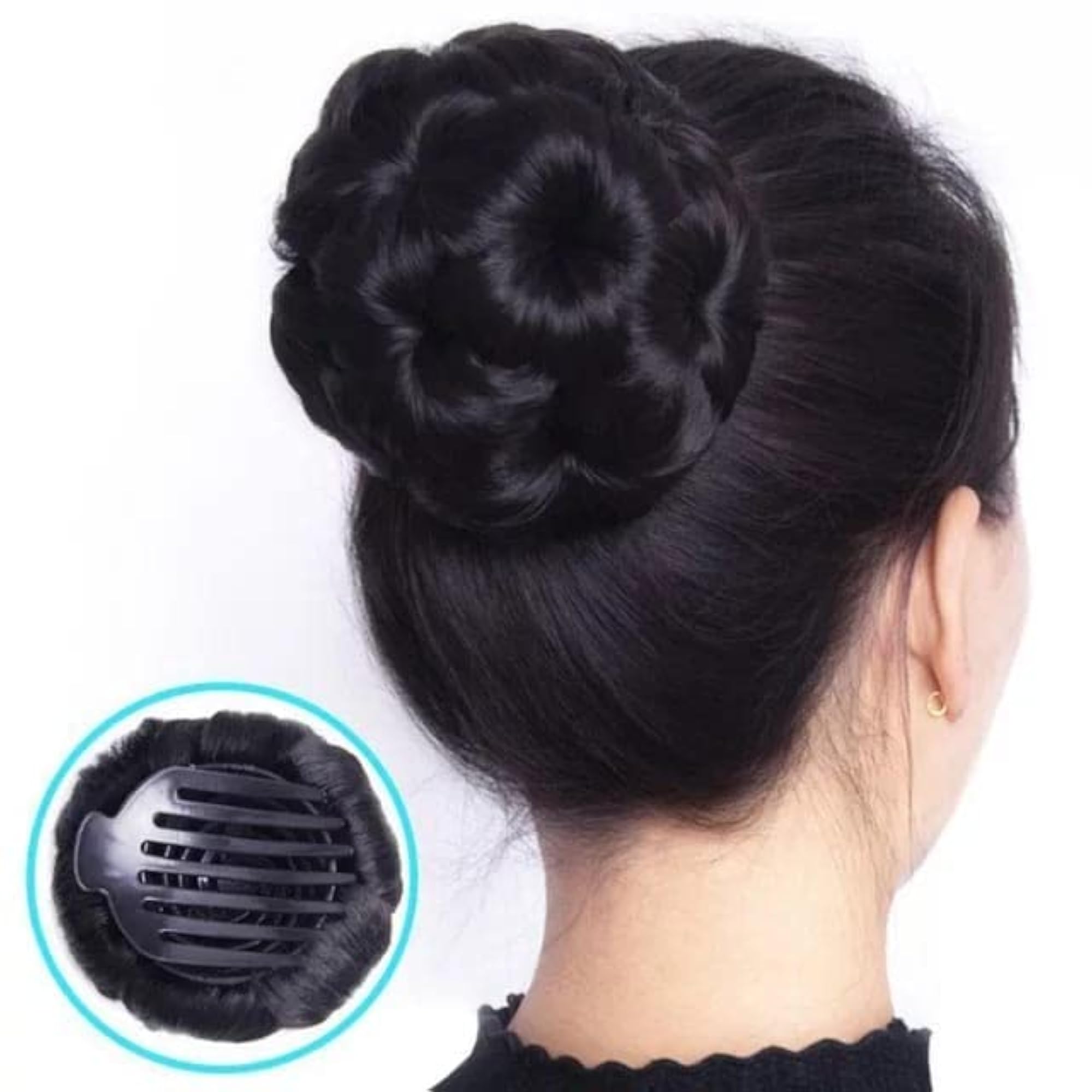 Women's Artificial Fake Hair Bun, Black